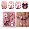 TESGADGETS Set da 96 Pezzi di Unghie Finte con Design French Tip, Unghie Corte Quadrate con Motivo Leopardato Rosa, Decorazioni con Fiocchi e Manicure