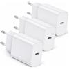 Generico 3 Caricatori USB-C 25W PD 3.0 Ricarica Rapida compatibile con iPhone 16/15/14/13/12,Samsung Galaxy S24/S23/S22/S21,Xiaomi,Huawei,Pixel,Oppo,OnePlus, Realme, iPad, Tablet Presa EU