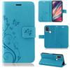 betterfon Custodia compatibile con Wiko View 5 / View 5 Plus, in pelle PU di alta qualità, per View 5 / View 5 Plus, motivo floreale, blu