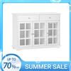 SoBuy FSB77-W Armadio da cucina Isola da cucina con porta in vetro Credenza autoportante Highborad Tavolo da bar Tavolo da pranzo Buffet Bianco 119x90x40 cm