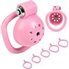 Future of your pleasure Sensual Gabbia di Castità Uomo Flat Rosa con Plug Uretrale & 5 Anelli - Cintura di Castità Plastica Comfort & Controllo FOPS N56