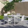 Parama Set da esterno bianco con tavolo 90x90x74 cm e 4 sedie in alluminio con textilene e braccioli tondi | Marel