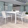 Parama Set da esterno bianco con tavolo allungabile 160/240x75cm e 4 sedie in alluminio e textilene con braccioli tondi | Marel