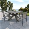 Parama Set da esterno tortora con tavolo ovale allungabile 145/199x75cm e 4 sedie in alluminio e textilene con braccioli tondi | Juma