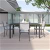 Parama Set da esterno grigio con tavolo allungabile 160/240x75cm e 4 sedie in alluminio e textilene con braccioli squadrati | Marel