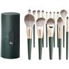 HSAJS 14 Pezzi Set Pennelli Trucco Professionali Manico Verde Custodia Cilindrica Portatile Setole Sintetiche Premium
