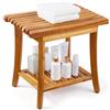 VEVOR Panca per Doccia in Teak 500 x 363 x 455 mm Sgabello per Doccia in Legno Impermeabile con Ripiano Portaoggetti, Poggiapiedi Antiscivolo, Capacità di 180 kg per Bagno per Uso Interno Esterno