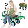 VEVOR Carrello Portaoggetti da Giardino con Sedile Carretto da Giardinaggio in Acciaio Carico max da 226,8 kg Carrello per Trasporto da Giardino con Lati Rimovibili, Legna Terra Detriti, Verde