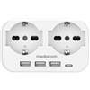 Mediacom MD-PM107 Multipresa 2*Schuko 16A 3*USB-A 5V 2.4A 1*USB-C 5V 3A Bianco
