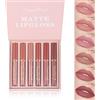MTUVKGT Set di 6 lucidalabbra opachi, set di rossetti liquidi nude, lucidalabbra opaco non appiccicoso per donna, set trucco waterproof a lunga tenuta