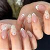Aribliseza Press On Nails, 24 pezzi unghie corte a mandorla French, unghie finte nude rosa con punte French bianche e motivi a pois marroni, unghie acriliche lucide, kit riutilizzabile da 24 pezzi