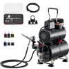 VEVOR Set Aerografo 1/6 HP Compressore d'Aria e Serbatoio, 1 Spruzzatore Aerografo Doppia Azione con 3 Ugelli (0,2/0,3/0,5 mm) Flusso d'Aria 23-25 L/min, Decorazione di Torte, Pittura di Modelli