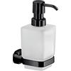 Gedy Krabi Dispenser Sapone Muro da 220 ml con Finitura Nero Opaco | Dispenser Sapone Bagno a Muro in Acciaio Inox e Cromall, Contenitore Sapone Liquido in Vetro Satinato, Fissaggio Viti o Colla