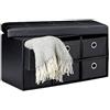 Relaxdays Cassapanca Contenitore, con 6 Pouf in Similpelle, HxLxP 36 x 76 x 38 cm, Panca con Coperchio, Nero