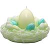 Dekohelden24 Candela di nido di Pasqua in cera verde uovo, nido verde, confezione regalo con fiocco giallo, 13 x 7 cm