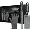 Microplane Set di grattugia da Cucina (Testo, affettaverdure e Guanto), per parmigiano, Patate, cetrioli, zucchine, Carota, Zenzero, Noce Moscata della Serie Gourmet in Acciaio Inox e Nero