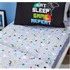 Bedlam - Lenzuola da gioco grigie - Lenzuolo con angoli singolo (190 x 90 x 28 cm) - Accessori per la camera da letto da gaming/gaming - Collezione Game Glow