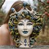 Ceramiche di Caltagirone Sofia Testa Medusa h 30 cm — Madreperla Antichizzato, Perline Blu | Ceramica Caltagirone - 30 cm / Linea Medusa