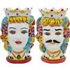 sicilia bedda - Coppia Teste di Moro SICILIANE in Ceramica di CALTAGIRONE - Realizzate a Mano - H Centimetri 18 - Elegante Complemento d'Arredo (Corona Gialla)