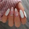 Carufin 24 Pz Natale Unghie False Lustrini Sparkling Fiocco di Neve Testa Lunga Testa Rotonda Nail Press On False Nails (B)