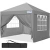 Quictent Gazebo Pieghevole 3x3m con Pareti Laterali Rimuovibili, Rifugio per Eventi ad Altezza Regolabile, Tenda Portatile per Feste in Giardino e Campeggio, Grigio