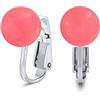 Bling Jewelry Gemma Rosa Agata Pesca Simulato Corallo Palla Rotonda Stud Clip Su Orecchini Per Le Donne Non Piercing .925 Sterling Silver