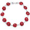 Bling Jewelry Braccialetto Amuleto di Protezione Portafortuna con Perline di Vetro Opaco Rosso Turco Occhio Malocchio per Donne e Adolescenti in Argento Sterling .925 da 7,5 Pollici