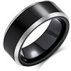 Bling Jewelry Anello di nozze semplice in titanio nero per coppie per uomini e donne, argento a due toni, bordo smussato, vestibilità comoda, 8MM