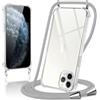 Coiwxmoi Cover per iPhone 11 Pro Max con Cordino 6,5,Trasparente Custodia con Laccio Tracolla Corda Catena Cinghia,Ultra Morbido Silicone TPU Antiurto Case per iPhone 11 Pro Max, Grigio Chiaro