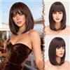 FESHFEN Corta Parrucca con Frangia - Lisci Bob Parrucche Naturale Sintetiche Dritto Uso Quotidiano del Partito Parrucche Capelli per Donne 35cm Marrone Rossiccio