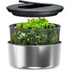 Zyliss Swift Dry Centrifuga per Insalata in Acciaio Inox Grande 6 L, Tecnologia AquaVent™, Una Sola Mano, Pulsante d'Arresto, Scarico, Base Antiscivolo, Senza BPA, Asciuga Insalata Centrifuga