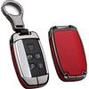 HIBEYO Custodia per Chiave Auto con Telecomando Smart Discovery 4 LR4 Adatta per Land Rover Range Rover Sport Evoque per Jaguar XE XF XJ F-Pace F-Type Custodia Protettiva in Pelle 5 Tasti Nero Rosso