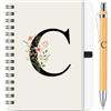 BBTO Set di Quaderno e Penna Personalizzati con Iniziale C, Quaderno a Spirale Floreale B6 con Penna in Bambù Lettera Regalo per Donne e Uomini Natale Compleanno San Valentine Amica Collega Maestre