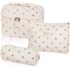 gexuamz 3 Pezzi Beauty Case Donna Trapuntato Cotone Morbido Borsa Trucco Make Up Bag da Viaggio Floreale Organizer Portatile con Stampa Rosa