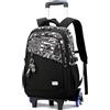 Lutuan Zaino con Ruote per Ragazzi Adolescenti, 26L Zaini Scuola Trolley Media e Superiore Staccabile, Zaino Ragazzo Impermeabile Nero Graffiti-Daypack da Viaggio con Carrello