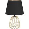 EGLO lampada da tavolo Jazminia, lampada da comodino in stile | retrò, lampada vintage da tavolo in metallo e tessuto nero e ottone, lampada in tessuto per soggiorno con interruttore, E27