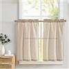 Lazzzy Tende da cucina in lino per caffetteria, per cucina, bagno, armadietto, zecco, gessato, casale, rustico, caffetteria, lunghezza 70,6 cm, 2 pannelli, tasca per bastone, tortora su beige