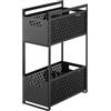 YAMAZAKI 5219 TOWER 2Tiered Storage Basket Set, black, ABS Resin / Steel / Silicone, 16 x 32.5 x 46 cm