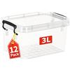 Cetomo 3L*12 Scatole Portaoggetti in Plastica, Contenitori Piccoli con Coperchi, Scatole Compatte da Scrivania, Durevoli, Stabili, Robuste, Semplici, Impilabili, in PP, Trasparenti, 3L-12 Pezzi