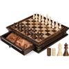 Peradix Set di scacchi magnetici a scacchi con 2 cassetti incorporati, 32 cm classici giochi in legno 2 in 1 con 2 regine extra per bambini e adulti, set da viaggio portatile da gioco di scacchi