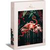 Ulmer Puzzleschmiede - Puzzle The Flamingo Show - Puzzle da 1000 pezzi da favola - Fenicotteri rosa brillanti posano brillantemente su sfondo nero - Uccelli grazili come puzzle notturno
