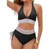 Yutdeng Halter Costume da Bagno Due Pezzi Donna Costumi Mare Scollo a V Push Up Set Bikini con Slip a Vita Alta Spiaggia con Coulisse Laterale e Fascia Elastica Colorata Swimsuit Beachwear Estate