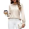 Blooming Jelly Camicetta casual da donna elegante da lavoro plissettata a maniche lunghe camicia da lavoro in seta di raso abiti autunnali 2025, nero, L
