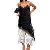Betrodi Top asimmetrico da donna in pizzo Y2k raso di seta orlo irregolare canotta top scollo a V patchwork coquette per uscire, Marrone alla moda, L