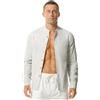 HOEREV Camicia Mens Henley Beach a Maniche Lunghe in Lino e Cotone,Bianco,XL
