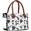 CREATIVE LEATHER ART CLA Bags Sel De Mer - Borsa a mano in tela riciclata e pelle bovina, in tela riciclata e pelle bovina, Stampa fiori bianchi e neri, 10 x 10 inch