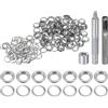 QUARKZMAN Kit di 100pz Strumento Occhielli 8mm Set Occhielli in Rame con Perforatore Fori Vuoti, Strumenti per Occhielli per Abbigliamento in Pelle Tessuto, Tono Argento