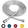 GEFIRE Tubo Doccia 3M Flessibile doccia in Acciaio Inossidabile Argento Tubo Doccia Flessibile da Anti Torsione G1/2 con 4 Doccia Riduttore di Flusso, Resistenza alle Alte Temperature