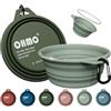 OHMO Ciotola Cane Portatile con Anello Acciaio Inox (2 pz., 800ml, Verde Mimetica+Chiaro), Ciotola Pieghevole Silicone per Cani Grandi, Kit Viaggio Camping