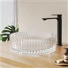 EMKE Lavabo da appoggio in vetro rotondo 40,0 × 40,0 × 12,0 cm - Design lavabo in vetro grande volume per bagno e WC degli ospiti, lavabo senza foro per rubinetto trasparente